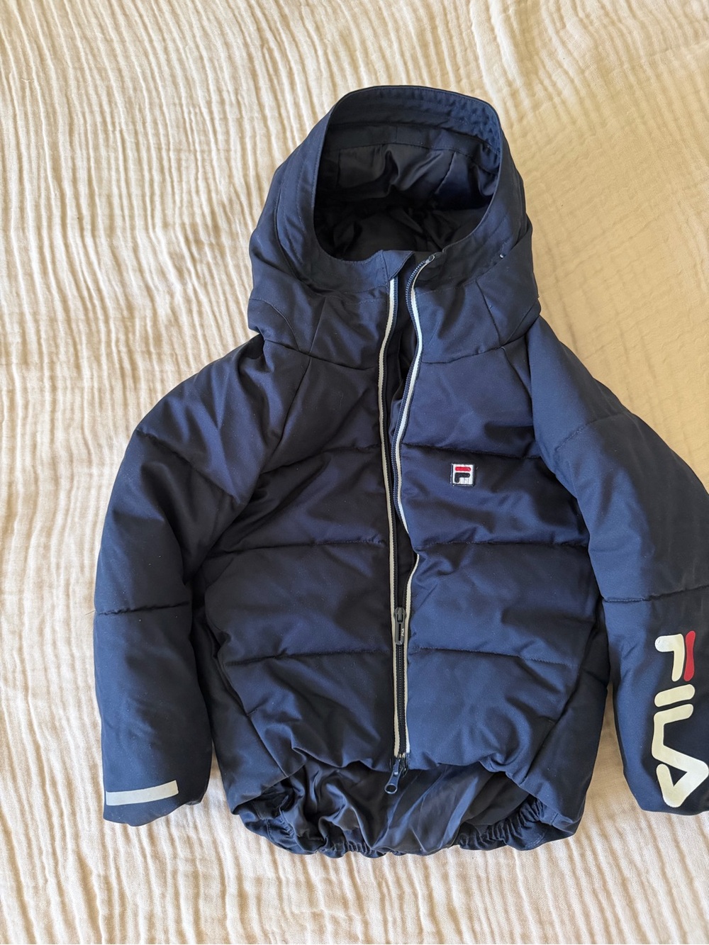Fila Navy Kids Puffer Jacket with Hood and Logo Sleeve 4-5Y